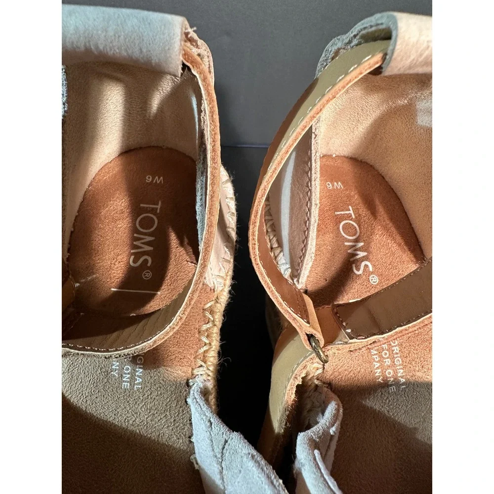 TOMS Monica Cream Suede Espadrille Wedge Sandals Tan Ankle Strap Womens 6